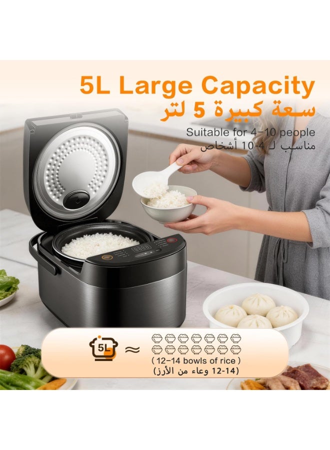Royalstar طباخ أرز كهربائي مع بخار وكوب قياس، سعة 5 لتر، طباخ بخار غير لاصق، 24 ساعة للحفاظ على الحرارة و15 ساعة مؤقت، 8 أوضاع قائمة للطعام الصحي، حساء، خضروات، كعكة - Image 2